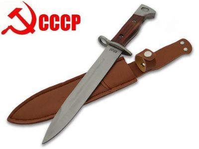 Duży Nóż Bagnet (dł. 31cm) AK-47 (motyw kałasznikow) + Skórzany Pokrowiec z Mocowaniem do Pasa.