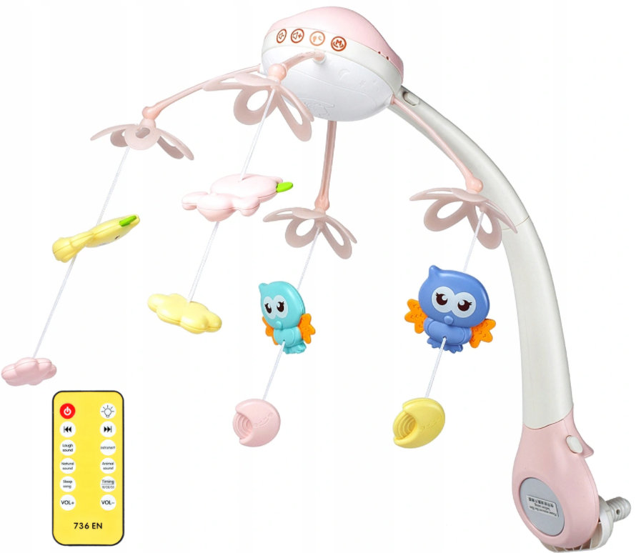 Karuzela Do Łóżeczka 500 Melodii Projektor + Pilot Różowy U510R