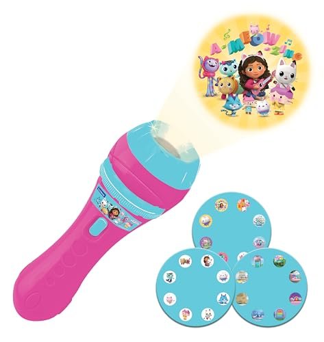 Lexibook, Gabby's Dollhouse, Projektor historyjek i latarka, wyświetla 24 obrazki z serialu telewizyjnego Koci domek Gabi z 3 dyskami, różowy/niebieski, LTC050GDH