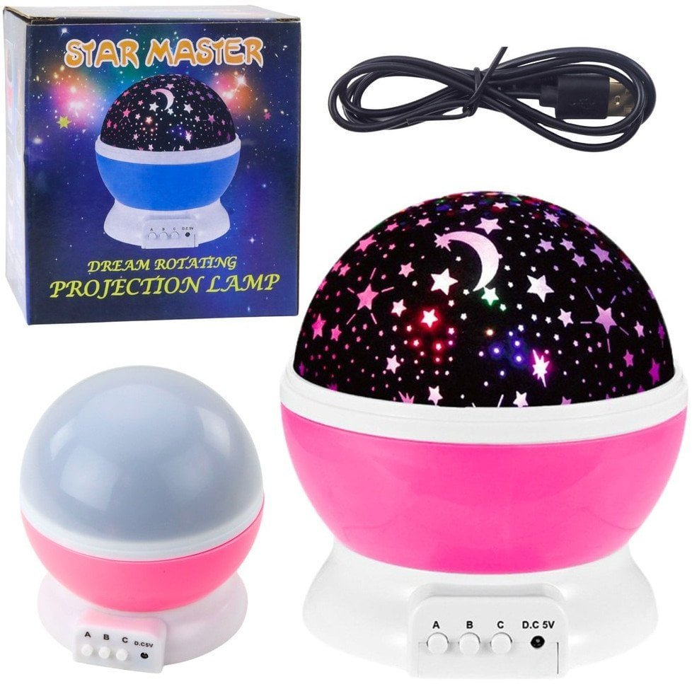Projektor Gwiazd Obrotowy 360 LED Lampka Nocna Różowy LEAN Toys